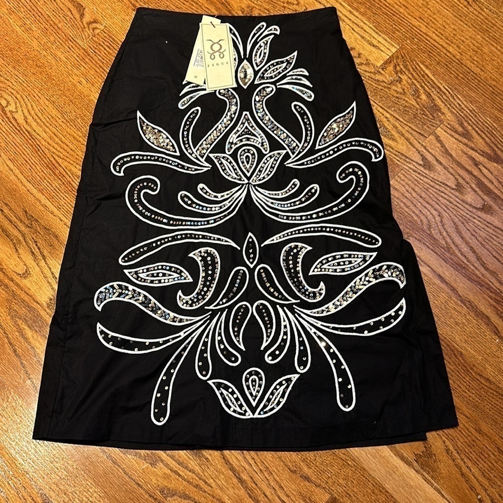 Figue - Sloane Sequin Embroidered Slit-Hem Midi Skirt - Picture 2 of 5